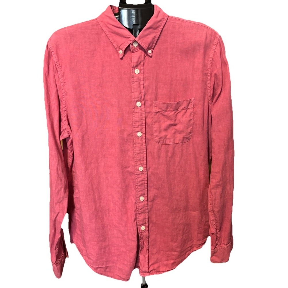 Abercrombie & Fitch Mens XL 100% Linen Long Sleeve Button-Up Shirt Y2K Brick Red